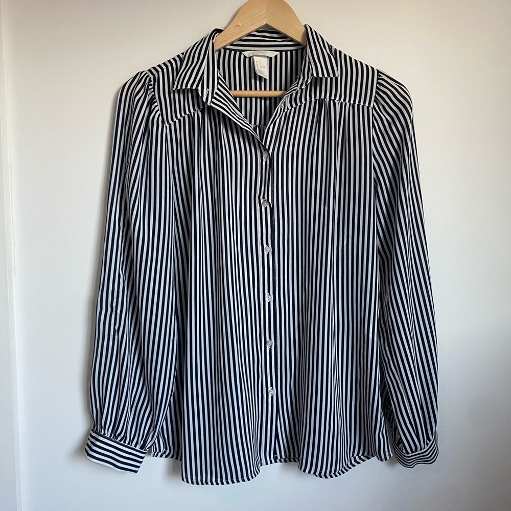 H&M Women Stripes Button Up Blouse Shirt AU8 - Picture 3 of 5